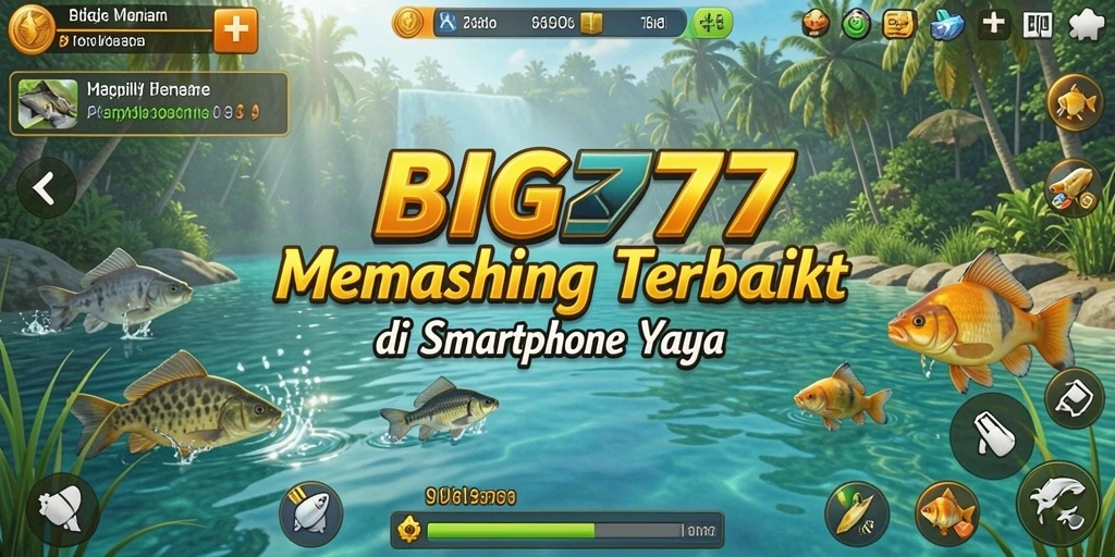 Tampilan gameplay BIG77 dengan berbagai jenis ikan yang menunggu untuk ditangkap.
