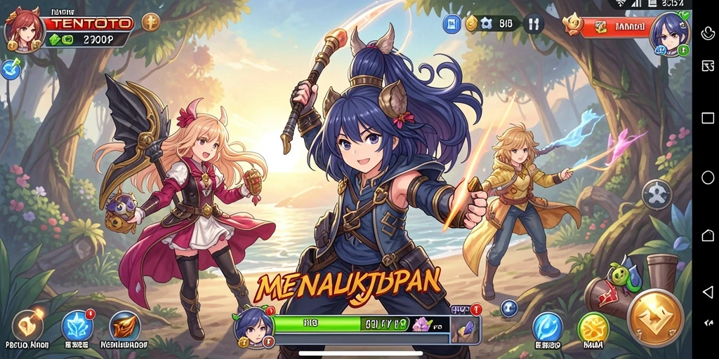 Tangkapan layar TENTOTO menampilkan karakter anime dalam aksi petualangan.
